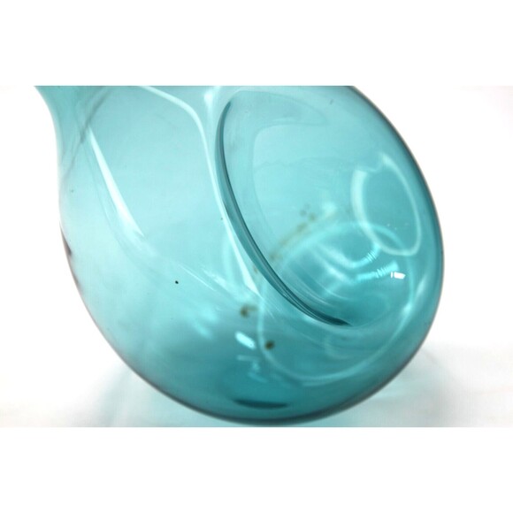 Dimpled Bulb Vase Hand Blown Art Glass Sweden MCM  Aqua Blue - Picture 15 of 16